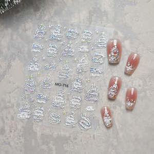Nuevas pegatinas 3D en relieve para <span class=keywords><strong>uñas</strong></span> de Navidad, calcomanías autoadhesivas con purpurina flocada de árbol de Navidad y lindos muñecos de nieve para festivales. - Product Image 3