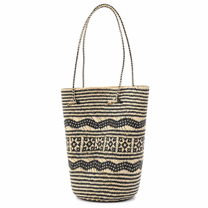 <b>Straw</b> Woven Bohemian Eco-Friendly Tote <b>Bag</b> Open Top Summer Beach Women's Bucket Handbag Solid Color Black Beige - Product Image 6