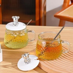 Mug à café en verre de style moderne pour la maison et le bureau, avec couvercle et cuillère, pour tasses à thé et soucoupes - Product Image 3