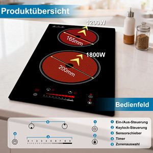 Placa de Cocción Eléctrica de Cerámica Integrada de 3000W, Doble Anillo Radiante, Control Táctil con Sensor, Superficie de Vidrio, 9 Niveles de Potencia - Product Image 4