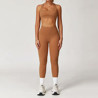 Ensemble de yoga sans couture pour femmes avec logo personnalisé, vêtements de sport, leggings sans couture, soutien-gorge, ensemble de tenue de sport courte à étiquette privée