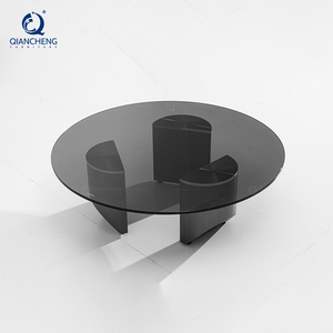 Mesita de centro de lujo de acero inoxidable, mesa de centro de latón templado de cristal negro - Product Image 2