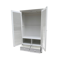 Armoire à portes à persiennes blanches - Organisateur de chambre multi-rangement avec tringle de suspension et armoire de rangement pour vêtements avec tiroirs