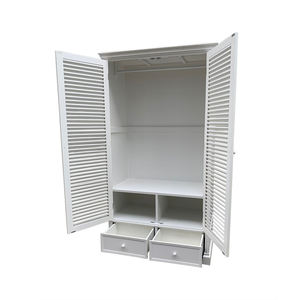 Armoire à portes à persiennes blanches - Organisateur de chambre <span class=keywords><strong>multi</strong></span>-<span class=keywords><strong>rangement</strong></span> avec tringle de suspension et armoire de <span class=keywords><strong>rangement</strong></span> pour vêtements avec tiroirs - Product Image 3