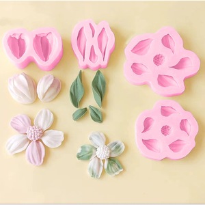 Silicone Fondant Molds For Cosmos Tulip Leaves Blossoms Cake Decorating Supplies Pink Green Light Gray - Product Image 1