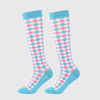 Chaussettes de compression mi-hautes à motif Argyle rose et bleu pour le pickleball, la course à pied, les sports, les voyages et le quotidien