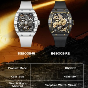 Reloj Mecánico BG9003 con Forma de Barril para Hombre - Caja Luminosa de Fibra de Carbono con Grabado de la Gran Muralla, Estilo Lujoso - Product Image 6