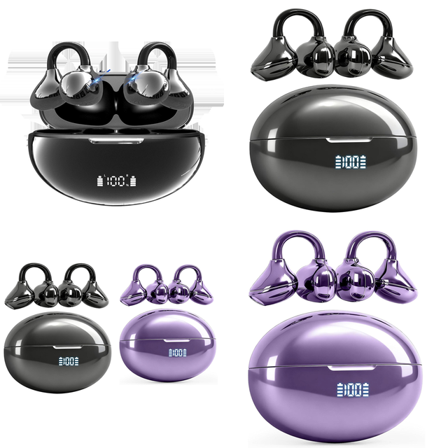 Clip on BT 5.4 Headphones Clear Calls Wireless Earbuds Long Battery Life HiFi Stereo OWS Ear Buds IP7 for Travel Sports New