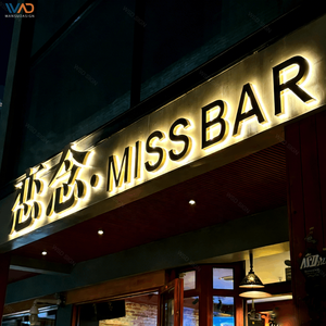 Enseignes murales métalliques lumineuses de luxe, personnalisées en acier inoxydable brossé, effet halo, affichage LED de logo pour la décoration de salons, hôtels et bureaux - Product Image 5