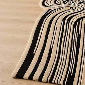 Tapis en laine tufté à la main, abstrait et ondulé, moderne et personnalisé, noir et blanc, pour salon, MOQ 1 pièce, tapis abstrait élégant pour la maison - Product Image 5