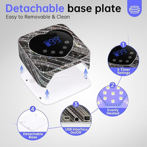 Lampe à ongles UV LED à base détachable 365 nm, 5 réglages de minuterie, rechargeable par USB, séchage rapide, pour salon et usage domestique - Product Image 1