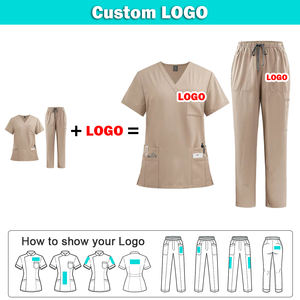 Pantalons longs unisexes en polyester et élasthanne avec logo personnalisé, col en V, manches courtes, fins, lavage à la main, uniformes de médecin et d'infirmière - Product Image 2