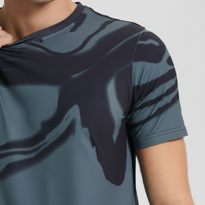 T-shirts graphiques personnalisés en polyester/coton tricoté avec impression par transfert thermique, durables et respirants, à manches courtes pour hommes - Product Image 1