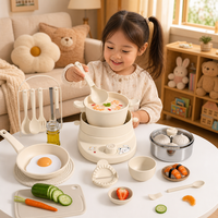Set Dapur Mainan Anak-Anak, Peralatan Masak, Panci, Wajan, Peralatan Dapur Mini Plastik, Hadiah Natal Ulang Tahun untuk Anak Laki-laki dan Perempuan