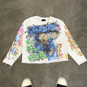 QIANSHI T-shirt a Maniche Lunghe da Uomo Personalizzate in Cotone Pesante Oversize Boxy con Grafica, di Alta Qualità 300gsm e Taglio Cropped - Product Image 4