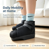 Botte post-chirurgicale pour hallux valgus, personnalisée, directe usine, à tige haute, avec décompression de l'avant-pied, protection d'orteil amovible, en maille, Velcro et cale en TPR