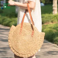Women Straw Beach Bags Summer Crochet Tote Bag Hand Make Crossing