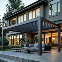 Pérgola Motorizada de Aluminio con Techo Impermeable Cubierto y Persianas Integradas para Jardín, Edificio, Pabellón, Patio, Terraza