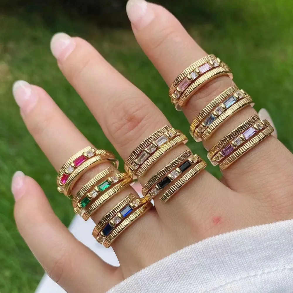 Hợp thời trang 3 lớp thiết kế Rhinestone đồ trang sức ngón tay nhẫn cho phụ nữ