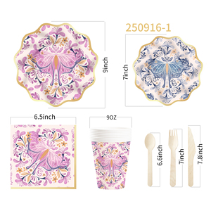 DAMAI New Design Tea Party Tableware Set with Luxurious <b>butterfly</b> Pattern Include Paper Plates Cups Napkins for 8 Guests - Product Image 6