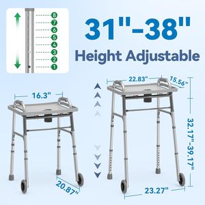 Déambulateur pliant en alliage d'aluminium BLISS avec plateau, pliable, <span class=keywords><strong>pour</strong></span> seniors, adultes, médical, bariatrique, <span class=keywords><strong>à</strong></span> deux roues avant - Product Image 2