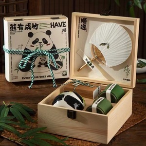 Panda Theme Wooden Tea <b>Box</b> Handmade Paulownia Rectangle <b>Gift</b> Packaging For Chinese Style Tea Set - Product Image 4