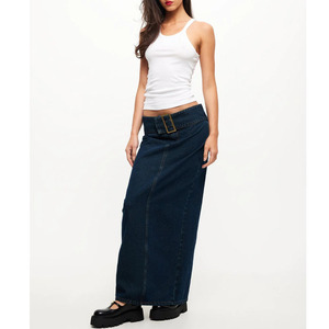 New Arrivals 100% Cotton <strong>Low</strong> <strong>Rise</strong> Long Straight <strong>Skirt</strong> Denim Midi Denim Blue Jeans <strong>Skirt</strong> for Women - Product Image 2