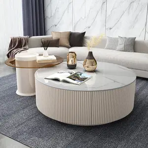 Light Luxury Coffee Table Design Round Italian High-End Marble Refurbishment Small Apartment Living Room With Storage Tea Table