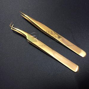 Pince à épiler d'extension de cils en acier durable plaqué or à angle de 90 degrés pince à épiler d'isolement de logo privé à pointe droite - Product Image 1