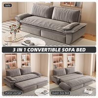 Canapé-lit convertible 3-en-1 personnalisable de 186 cm en velours gris, avec fonction de lit gigogne, vente en gros