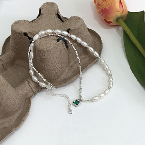 Collier en argent sterling S925 Yinruitai avec émeraude et perle d'eau douce de qualité AAA, bijou élégant pour la clavicule, à porter au quotidien - Product Image 3
