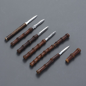 Cuchillo de Té de Bambú con Hoja de Acero de Damasco de 3.9 Pulgadas, Borde Recto, Hecho a Mano, Accesorio para la Ceremonia del Té - Product Image 2