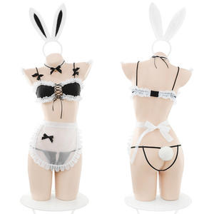 Sexy lingerie verleiding uniform doorschijnend schort schattig konijn tweedelige set gepassioneerde kleding sexy doorzichtig - Product Image 4