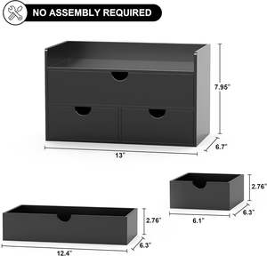 Modern Black <strong>Mini</strong> Bamboo Desk Organizer with Shelf Tabletop Cosmetic Storage <strong>Drawer</strong> for Office or Home Use - Product Image 2