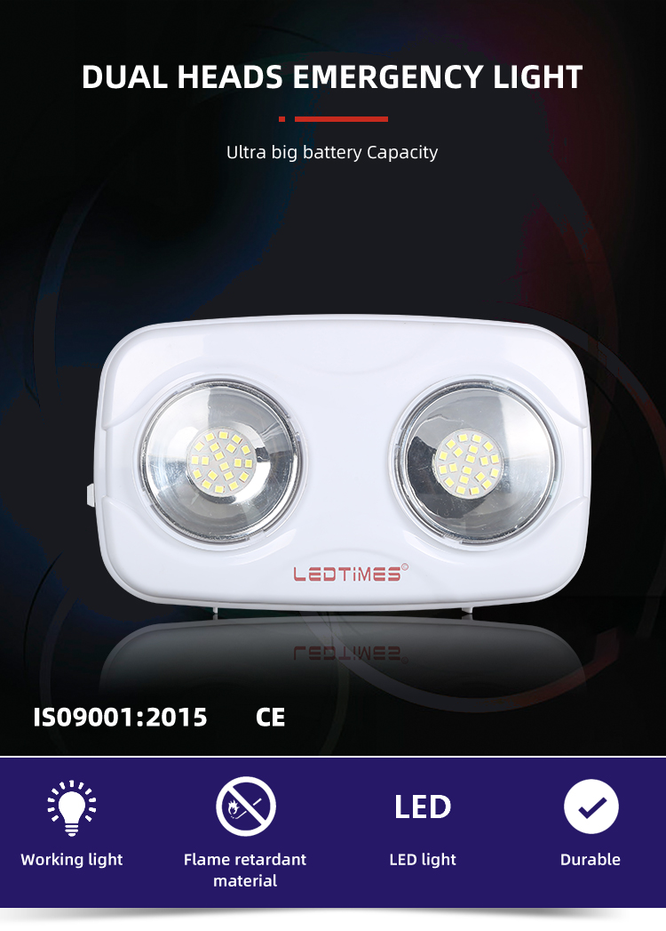 Wall Mounted Adjustable Double Heads Indoor Supermarket 0.2w Rechargeable Led Emergency Light