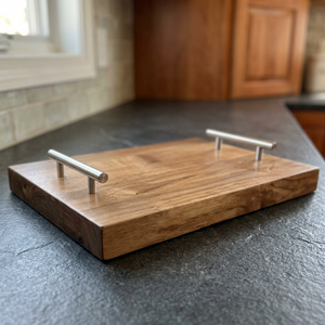 Plateau de service en bois fait main avec poignées métalliques modernes, plateau rectangulaire en bois rustique pour le petit-déjeuner, plateau décoratif pour servir les aliments à la maison - Product Image 5