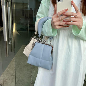 Women's Chain Shoulder Bag <b>Clip</b> Design Solid Color 7 Inch Casual Crossbody Bag Misty Blue Milky White Black - Product Image 1