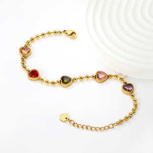 Heart-Shaped Stainless Steel <b>Bracelet</b> With White Zircon <b>Beaded</b> Edge Women's Fashion Jewelry - Product Image 3