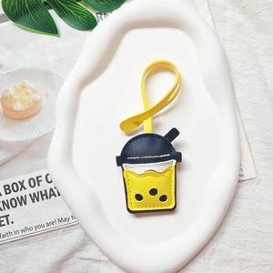 Double-Sided Adorable Bubble Tea PU Leather Pendant Keychain Cute Doll Design Custom Logo Option Promotional Use <strong>Car</strong> <strong>Key</strong> <strong>Ring</strong> - Product Image 4