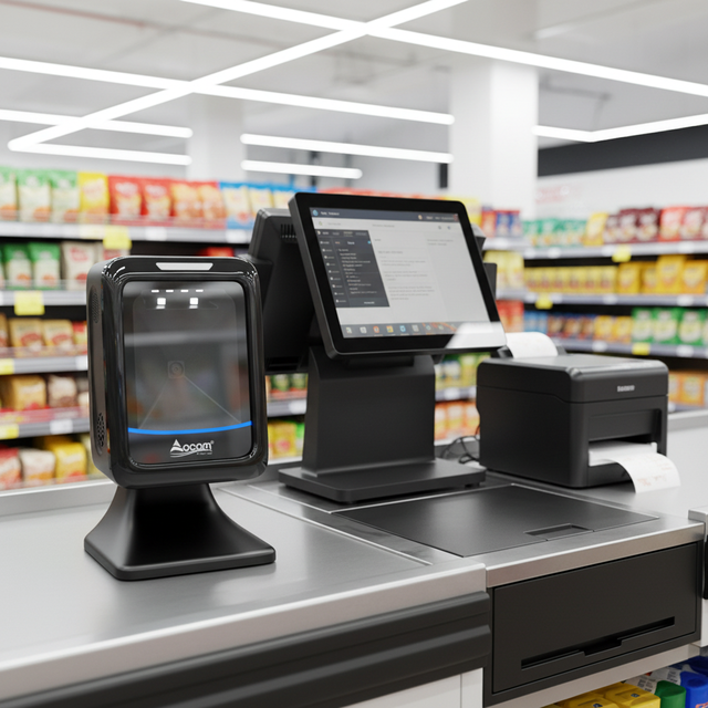 OCBS-T288 OCOM USB Reliable 2D/1D Barcode Desktop Scanner with Quick Scanning Speed for Retail POS System