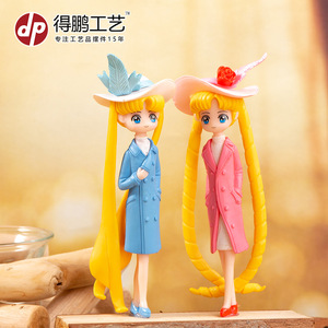 Muñeca en Miniatura de Personajes de Dibujos Animados, PVC, Pelo Largo, Abrigo, Decoración para Niñas, Uso en Interiores D1333 - Product Image 5