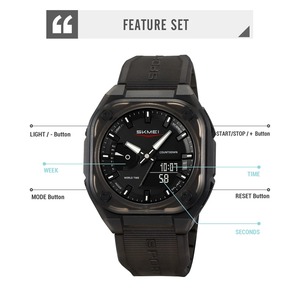 Montre Homme Multifonction Carrée <span class=keywords><strong>SKMEI</strong></span> 2328, Double Mouvement, Bracelet TPU, Style Sportif Extérieur, Montre-Bracelet Électronique à Quartz pour Homme - Product Image 5