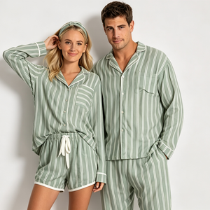 Pyjamas de luxe pour couple en bambou et coton, vêtements de nuit assortis en modal, design personnalisé, vente en gros, directement de l'usine - Product Image 1