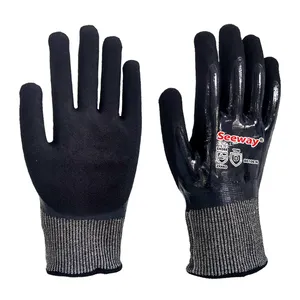 Seeway Double-Dip NBR/Sandy Nitril beschichtete HPPE-Handschuhe Cut Level 4 Schutz handschuhe