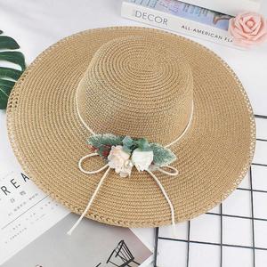 New Style Fresh Flower Bow <b>Sunscreen</b> Outdoor Wide Brim Sun Summer Beach Paper Boater Straw Hat for Unisex Cycling Travel - Product Image 4