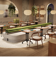 Table et chaise de restaurant de style moderne de Thaïlande ensemble de meubles de cafétéria en bois pour café thé ensemble de banquette canapé en rotin