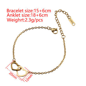 G2238 Vente en gros de chaînes de pieds de plage en acier inoxydable plaqué or 18 ct PVD Bracelet à breloques double cœur Bijoux de mode Bracelets de cheville - Product Image 2