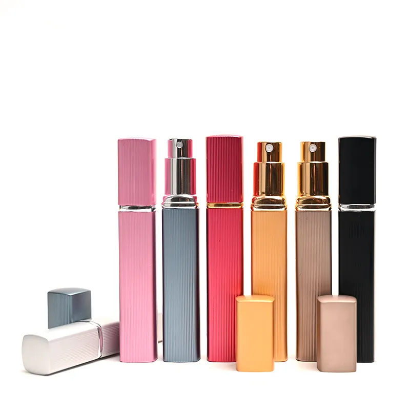 In Stock Luxury 12ml Mini Portable Empty Refill Rectangle Glass Spray Aluminum Perfume Atomizer Bottle