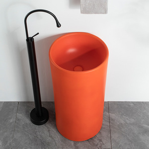 Matte Cylindrical Pedestal Basin Ceramic Round Floor Standing <b>Sink</b> For Bathroom <b>Small</b> Apartment Hotel Use - Product Image 2