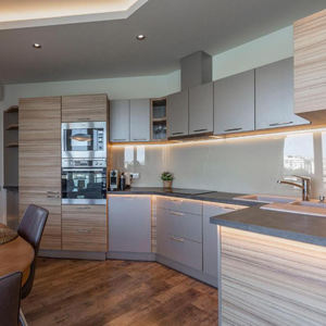 โมดูลาไรเซชันตู้<span class=keywords><strong>กับข้าว</strong></span>สแตนเลสรูปตัวยูตู้ครัวเท่น่าทัชเฟอร์นิเจอร์ทันสมัย - Product Image 1